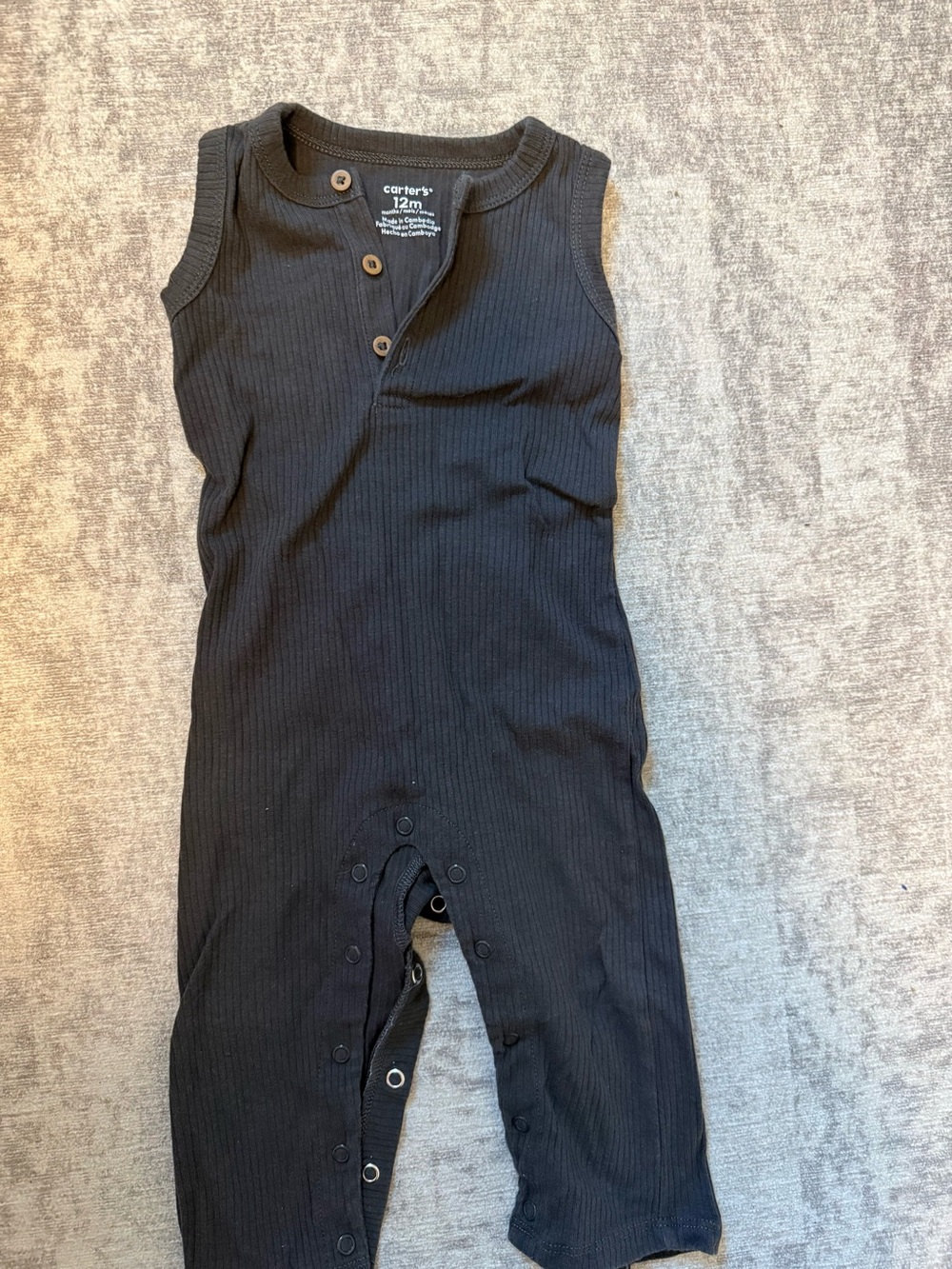 Carter's Black Ribbed Sleeveless One-Piece Romper